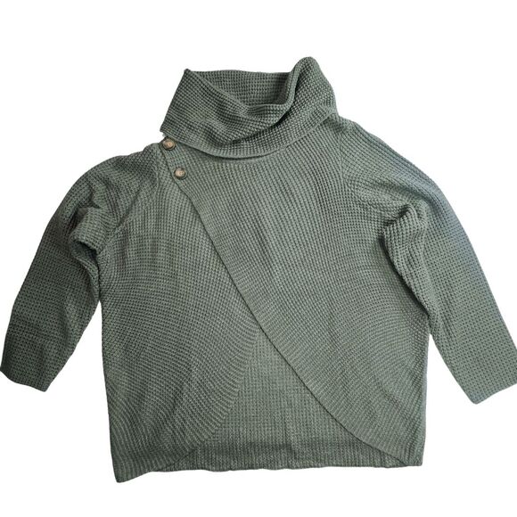 Kate & Sam Sweater Women XXL Olive Green Cowlneck Athleisure Wrap Minimalist Top - Picture 5 of 13